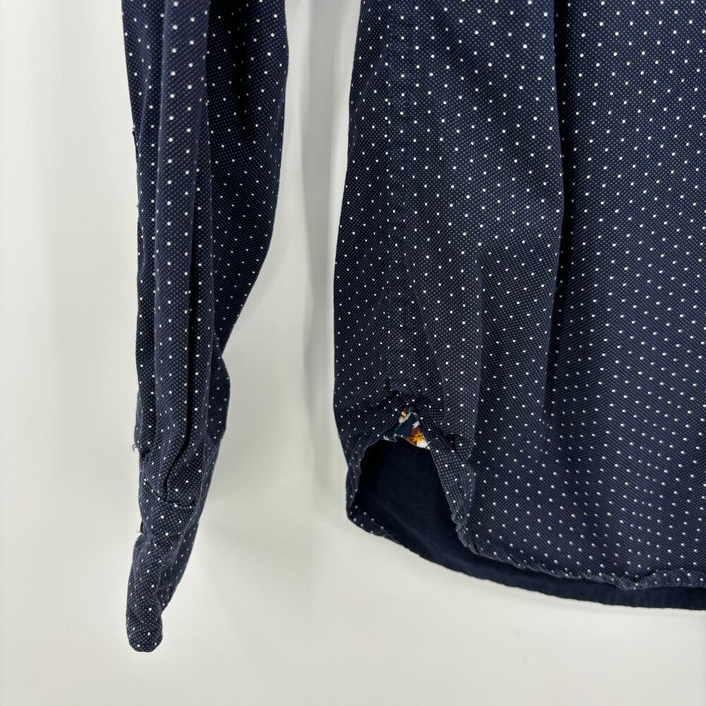 Denim & Flower Mens Blue Polka Dot Button Up Shirt Small Casual Preppy Cotton - Picture 4 of 11